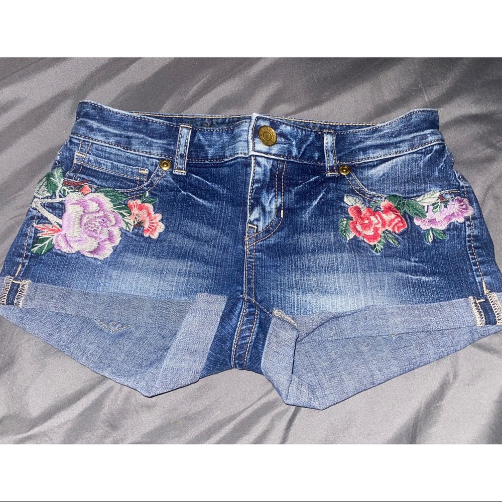 Express Denim Floral Shorts